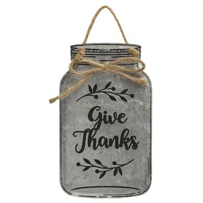 Homegifo Give Thanks Metal Mason Jar Ornament In Gray