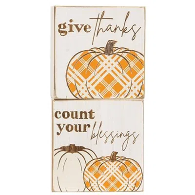 HOMEGIFO GIVE THANKS PLAID PUMPKIN BLOCK 2 ASSTD.