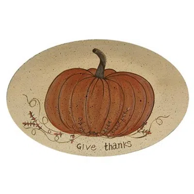 Homegifo Give Thanks White Pumpkin Tray In Brown