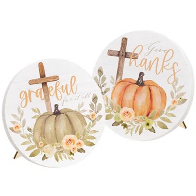 Homegifo Give Thanks/grateful Watercolor Pumpkin Round Easel Sign 2 Asstd. In Neutral