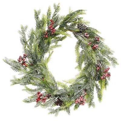 Homegifo Glitter Pine & Sparkle Berry Wreath In Green