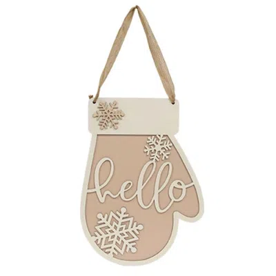 Homegifo Glittered Hello & Snowflakes Mitten Sign In Neutral
