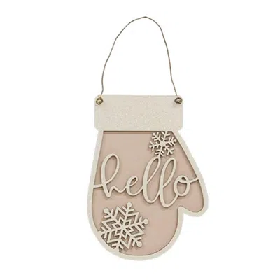 Homegifo Glittered Hello Snowflake Mitten Ornament In Neutral