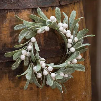 Homegifo Glittered Mistletoe Candle Ring 10" In Green