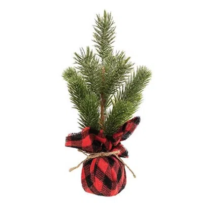 Homegifo Glittered Pine Tree With Red/black Buffalo Check Base