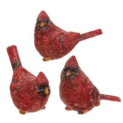 Homegifo Glittered Resin Sitting Cardinal 3 Asstd. In Red