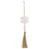 Homegifo *glittered White Snowflake Beaded Wood Ornament With Tassel