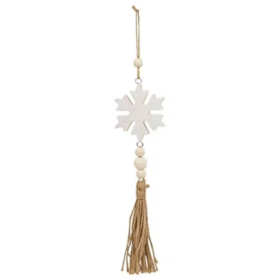 Homegifo *glittered White Snowflake Beaded Wood Ornament With Tassel In Black