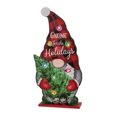 Homegifo *gnome For The Holidays Wooden Stand W/led Lights In Multi