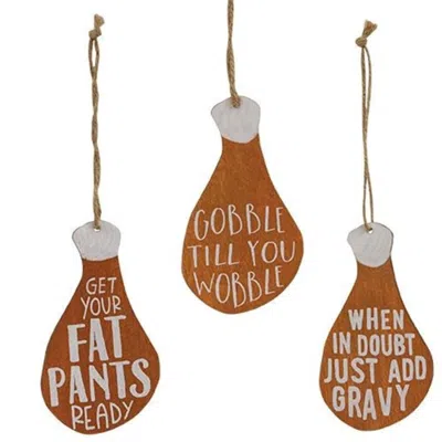 Homegifo Gobble Til You Wobble Turkey Leg Ornament 3 Asstd. In Brown
