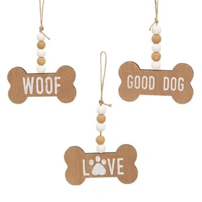 Homegifo Good Dog Beaded Bone Ornament 3 Asstd. In Brown