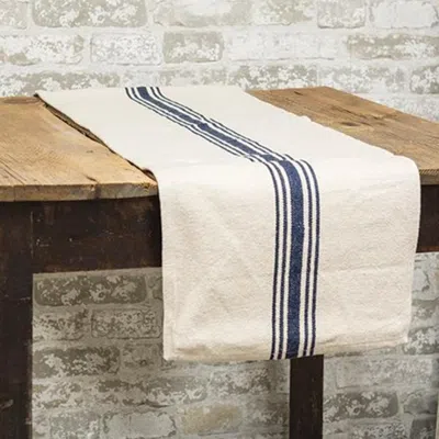 Homegifo Grain Sack Cream And Navy Stripe Long Runner In Brown