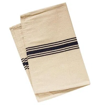 Homegifo Grain Sack Cream And Navy Stripe Short Runner In White
