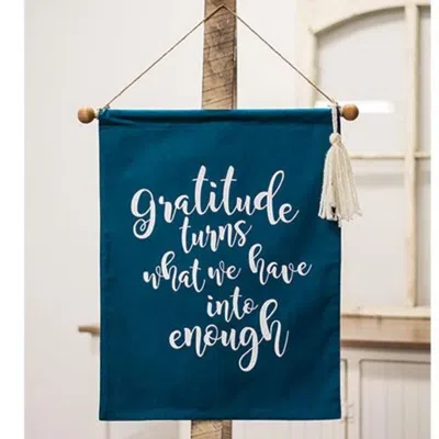 Homegifo *gratitude Fabric Wall Hanging In Blue