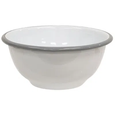 Homegifo Gray Rim Enamelware Cereal Bowl In White