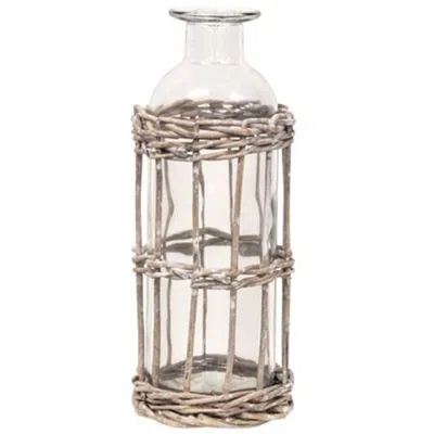 Homegifo Graywash Willow Wrapped Glass Bottle 6.5" H In Neutral