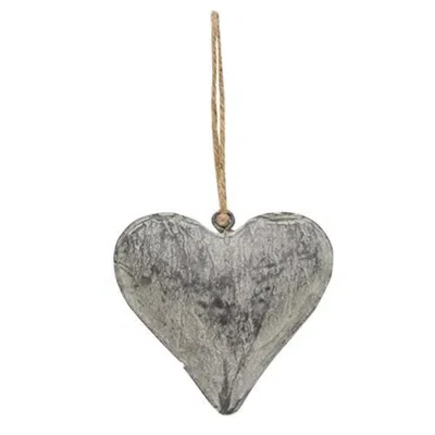 Homegifo Graywashed Metal Puffy Heart Ornament Small