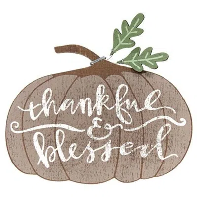 Homegifo *graywashed Thankful & Blessed Pumpkin Sitter In Brown