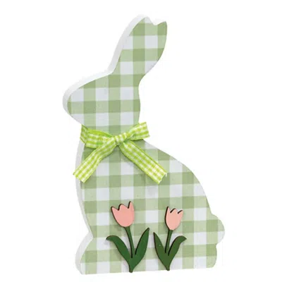 Homegifo Green & White Buffalo Check Bunny W/tulips Sitter