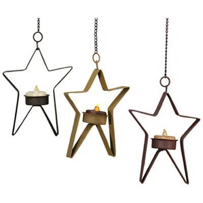 Homegifo Hanging Whimsical Tealight Star - Timer - 3 Asst In Brown
