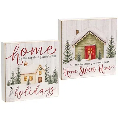 Homegifo Happiest Place For The Holidays Box Sign 2 Asstd. In Multi