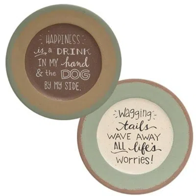 Homegifo *happiness Is A Dog And A Drink Plate 2 Asstd. In Multi