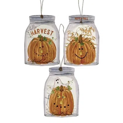 Homegifo Happy Fall Mason Jar Ornament 3 Asstd. In Transparent