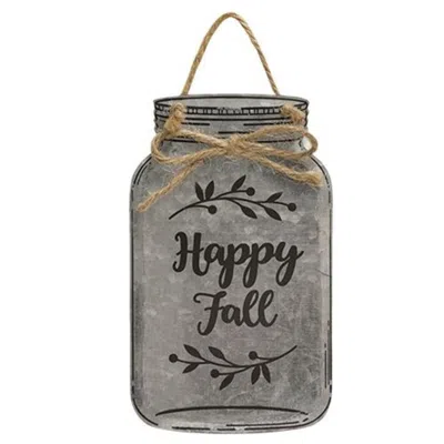 Homegifo Happy Fall Metal Mason Jar Ornament In Gray