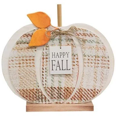 Homegifo *happy Fall Plaid Wood Pumpkin In Neutral