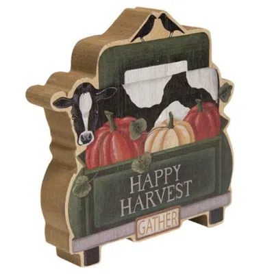 Homegifo Happy Harvest Chunky Wood Truck Sitter In Brown
