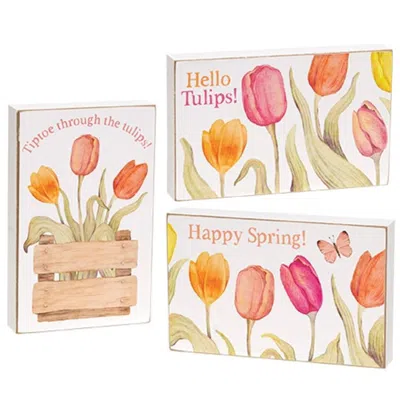 Homegifo Happy Spring Tulip Box Sign 3 Asstd. In Multi