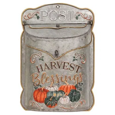 Homegifo Harvest Blessings Pumpkin Metal Post Box In Gray