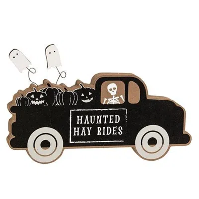 Homegifo Haunted Hay Rides Wooden Chunky Truck Sitter In Black