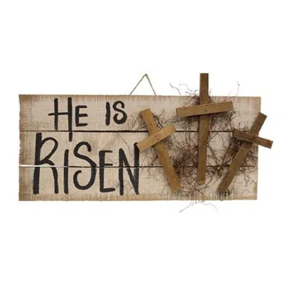 Homegifo He Is Risen Hanging Pallet Sign With Crosses In Brown