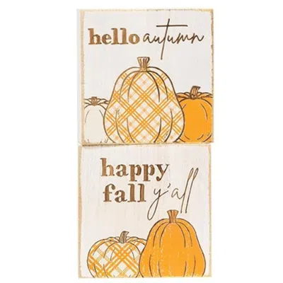 Homegifo Give Thanks Plaid Pumpkin Block 2 Asstd. In White