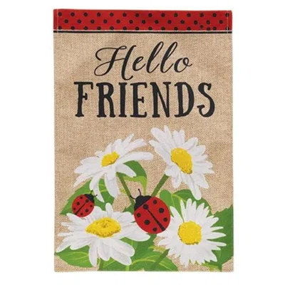 Homegifo Hello Friends Daisies And Ladybugs Burlap Garden Flag In Multi