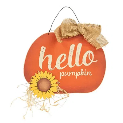 Homegifo Hello Pumpkin Sign W/sunflower In Orange