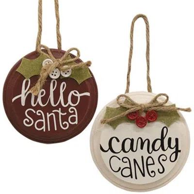 Homegifo Hello Santa/candy Canes Button Holly Ornament 2 Asstd. In Multi