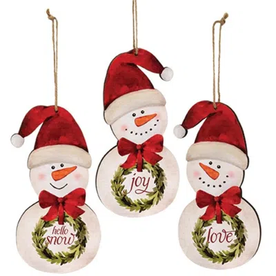 Homegifo Hello Snowman W/wreath Ornament 3 Asstd. In Red