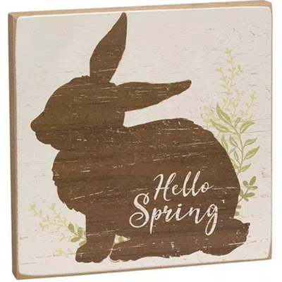 Homegifo Hello Spring Bunny Silhouette Block Sign In Brown