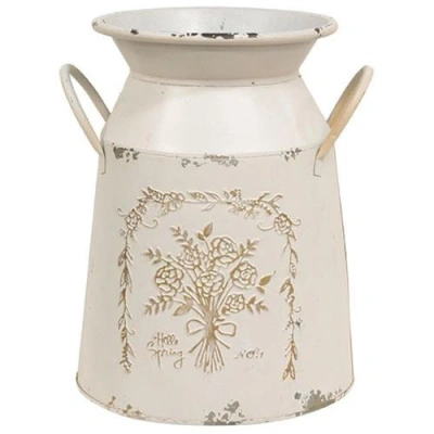 Homegifo Hello Spring Flowers Embossed Cream Milk Can In White