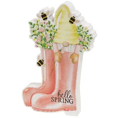 Homegifo *hello Spring Gnome In Boots Chunky Sitter In Pink