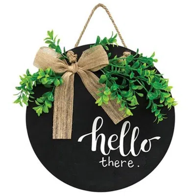 Homegifo Hello There Round Sign W/greenery In Black