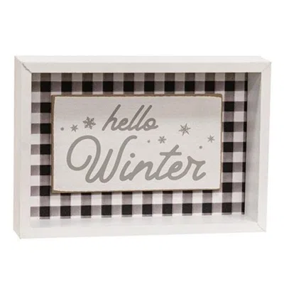 Homegifo Hello Winter Buffalo Check Shadowbox Sign In White