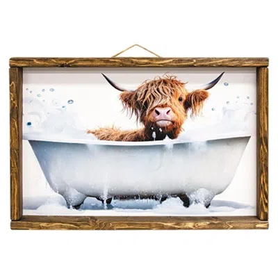 Homegifo Highland Cow In Tub Framed Print 12x18 In Multi
