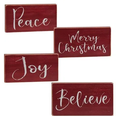 Homegifo Holiday Script Red Word Block 4 Asstd. In Burgundy