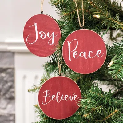 Homegifo Holiday Script Red Word Round Ornament 3 Asstd.