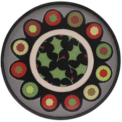 Homegifo Holly & Berries Penny Mat Round Wooden Hanging Tray In Gray