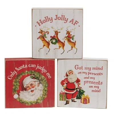Homegifo Holly Jolly Af Square Block 3 Asstd. In Red