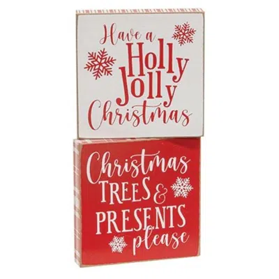 Homegifo Holly Jolly Christmas Trees Square Block 2 Asstd. In Red